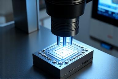 A component being examined under a digital microscope